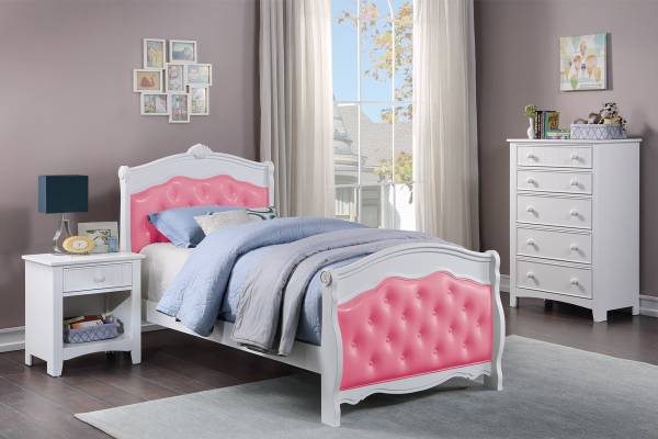 Poundex Associates Corporation, Poundex Pu Upholstered Platform Bed Twin Pink